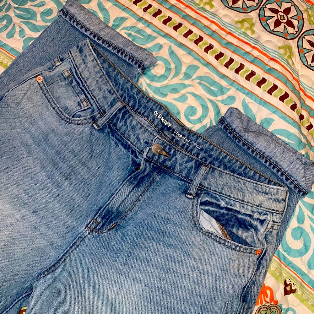Cropped boyfriend jeans, size 12.